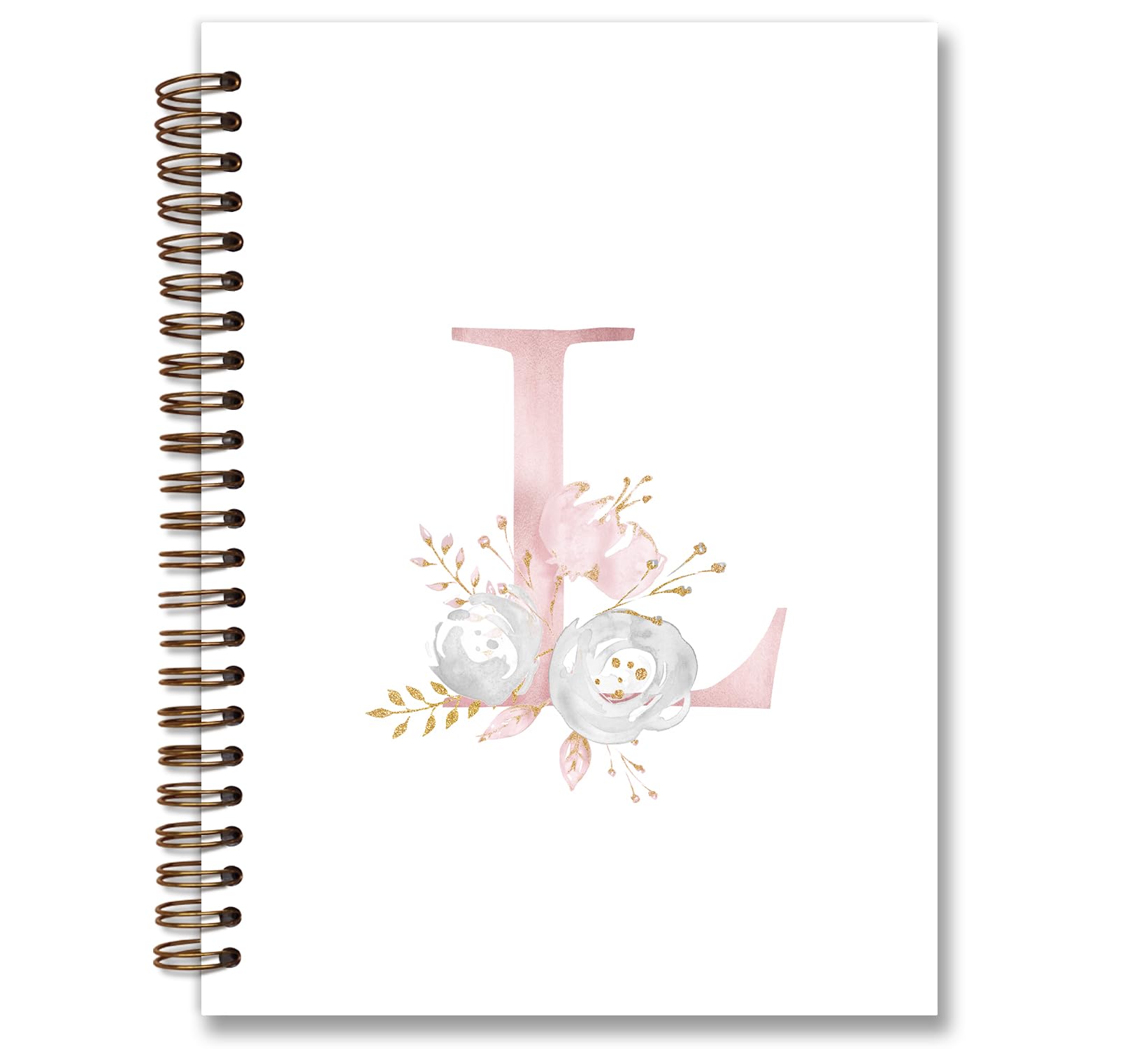 Personalized Monogram Initial L Spiral Notebook - Trendy Preppy Pink Hardcover Journal for Women & Teen Girls, College Ruled 5.5