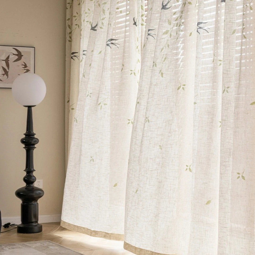 Lisa Serene Swallow Botanical Semi-Sheer Custom Curtains - Elegant Window Treatments for Living Room, Bedroom & Nursery Decor