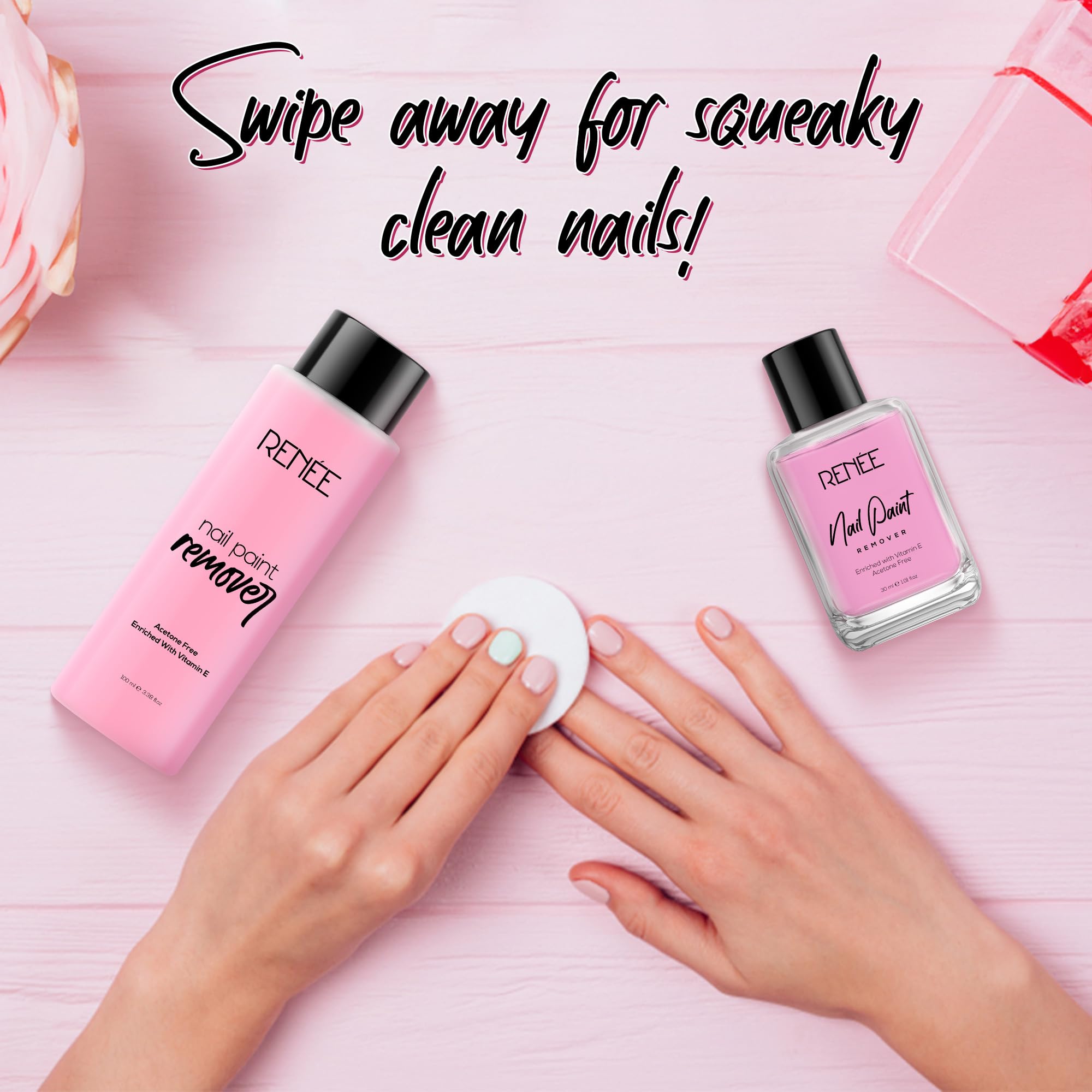 RENEE Nail Polish Remover 30ml - Acetone Free, Moisturizing with Vitamin E & Glycerin - Gentle & Effective for All Nail Types - Nourishes & Prevents Stains - Perfect for Home Manicures, Salon Use & Travel