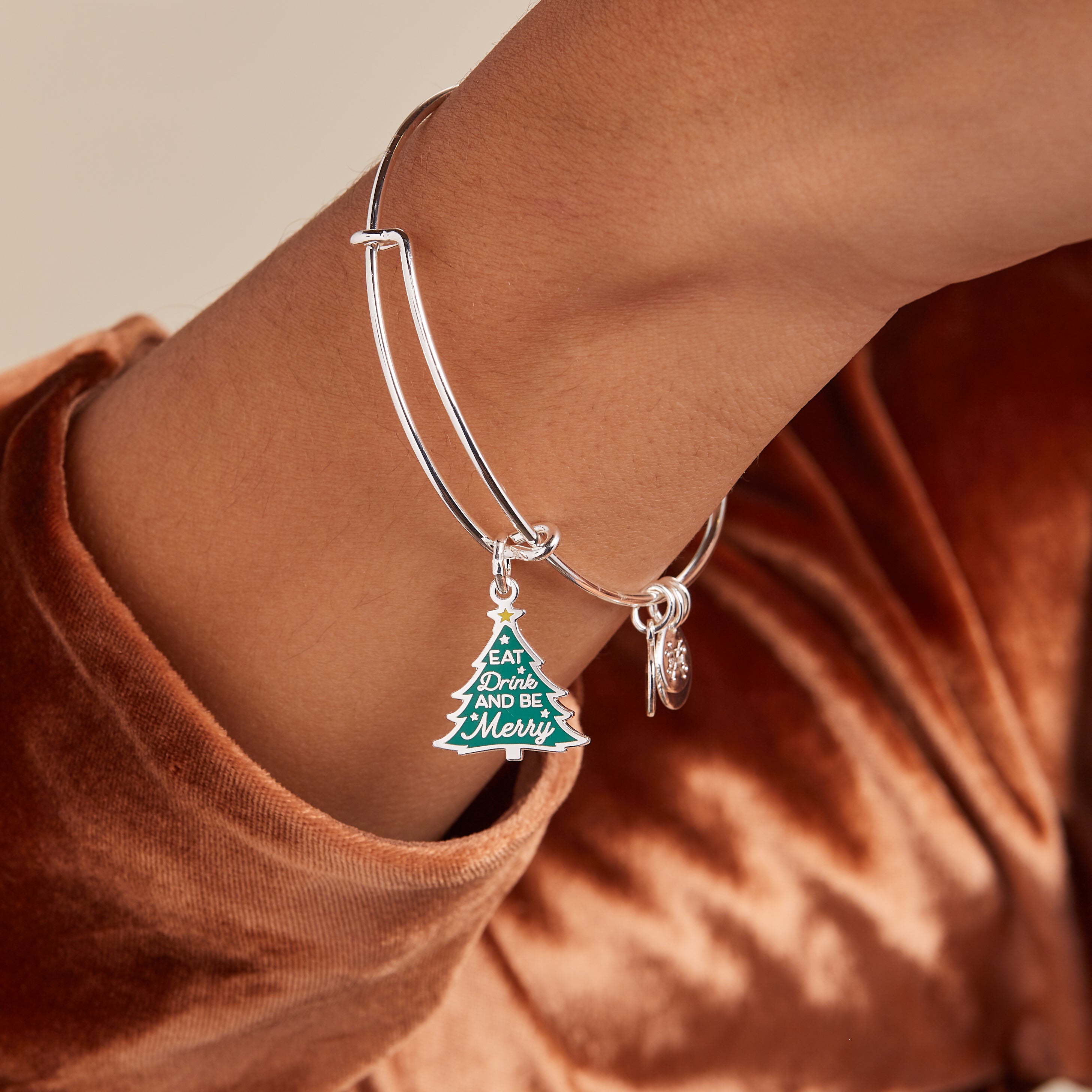 Eat Drink Be Merry Charm Bangle - Inspirational Jewelry for Women - Perfect for Parties, Holidays & Everyday Wear