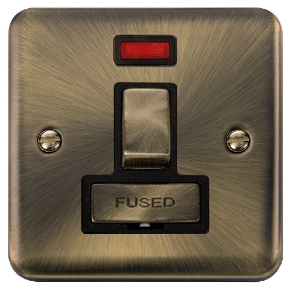 Click Deco Plus Antique Brass 13A Switched Spur with Neon Indicator - Vintage Style Electrical Socket for Home & Office Decor | Perfect for Bedrooms, Living Rooms & Retro Themed Spaces