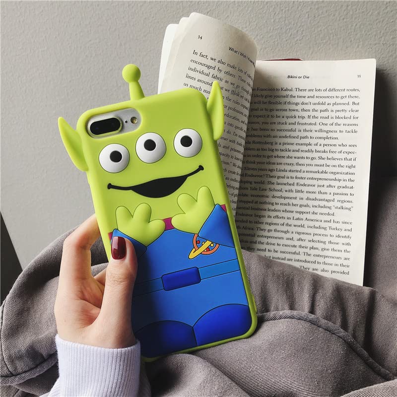 Shockproof Soft Silicone Phone Case for Apple iPhone 13 - 3D Cartoon Alien Toy Story Design in Green & Blue | Cute, Durable Protective Cover for Kids, Girls & Women | Perfect for Everyday Use, School & Playtime