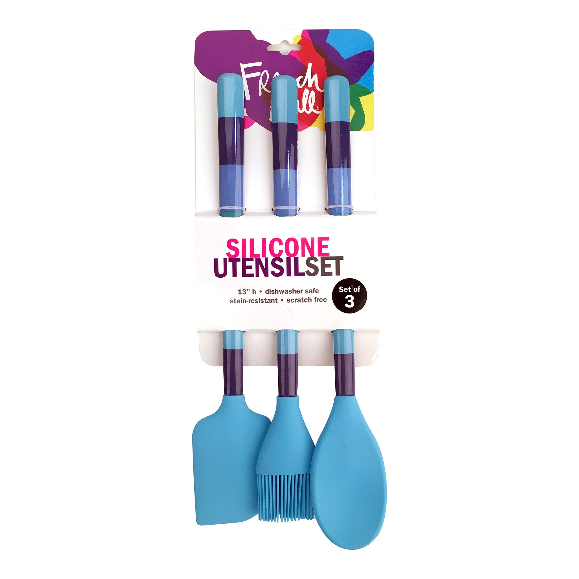 French Bull Easy Grip Melamine Handle Silicone Non-Stick Heat Resistant BPA-Free Kitchen Utensil Set (3-Piece) - Perfect for Cooking, Baking, Mixing & Serving - Ideal for Home Chefs & Professional Kitchens - Blue