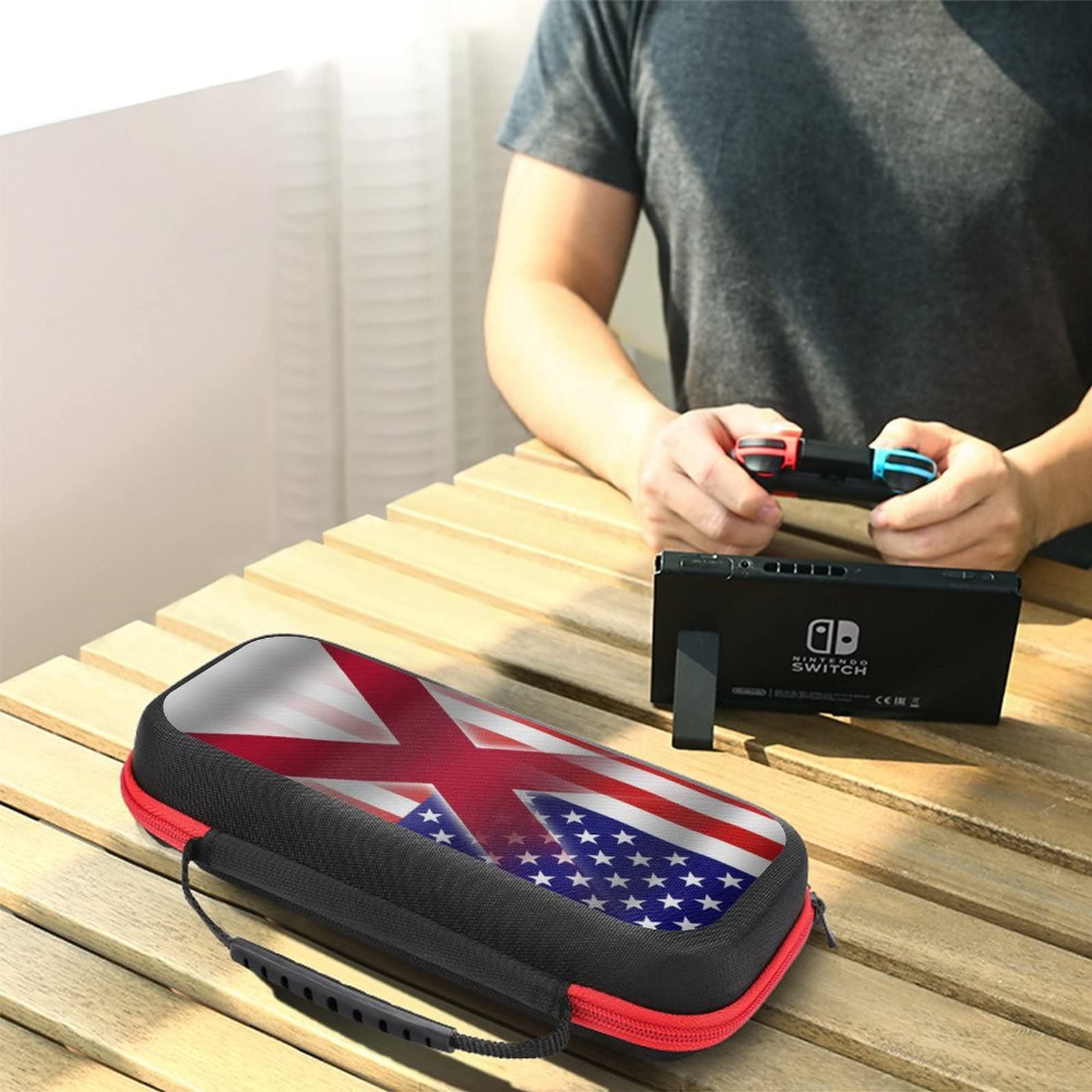 USA & Alabama Flag Nintendo Switch Carrying Case - Portable Travel Cover with 20 Game Card Slots | Perfect for Gaming On-The-Go & Travel Accessories