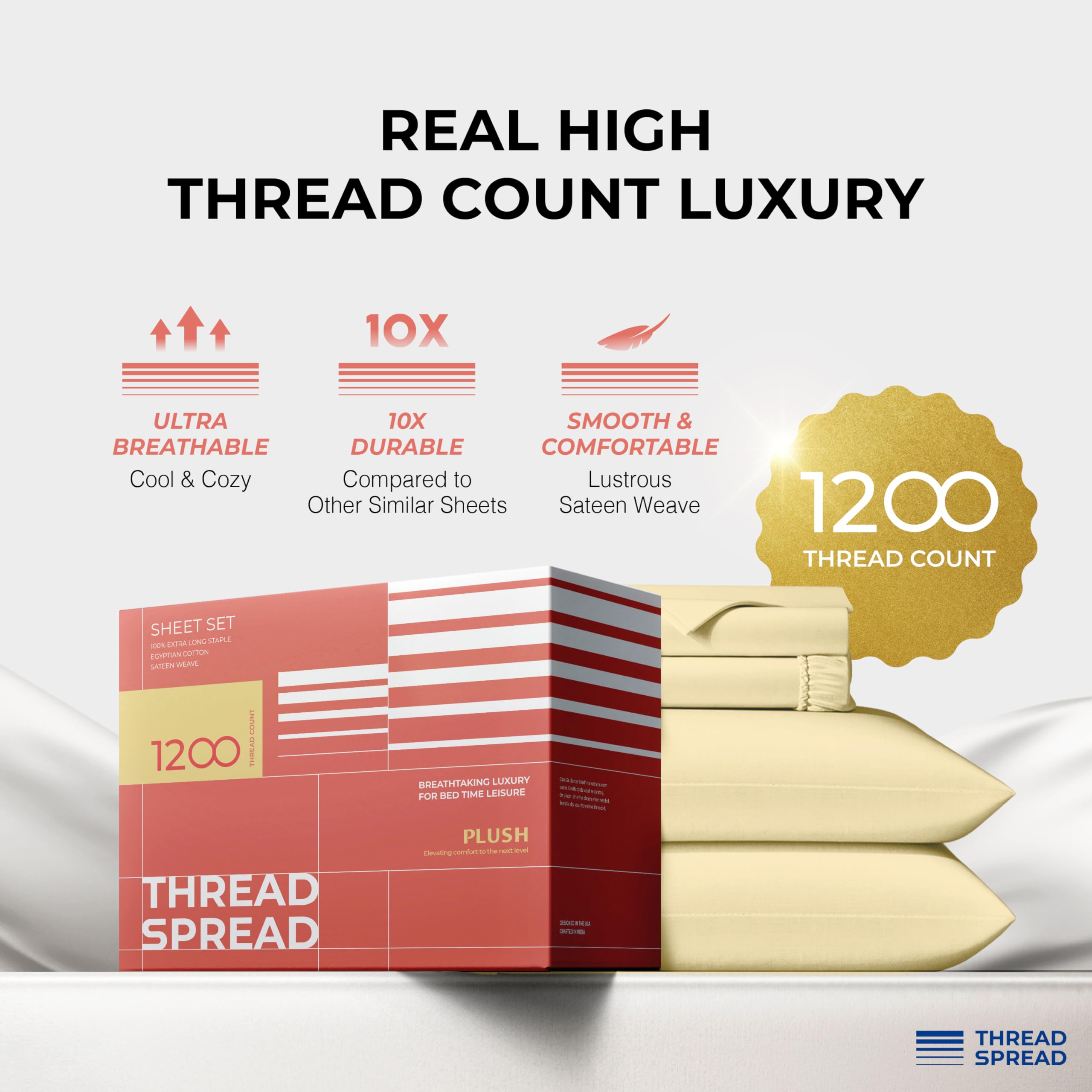 Premium 100% Egyptian Cotton Queen Sheet Set - 1200 Thread Count Sateen Weave Luxury Bedding, 4-Piece Deep Pocket (17