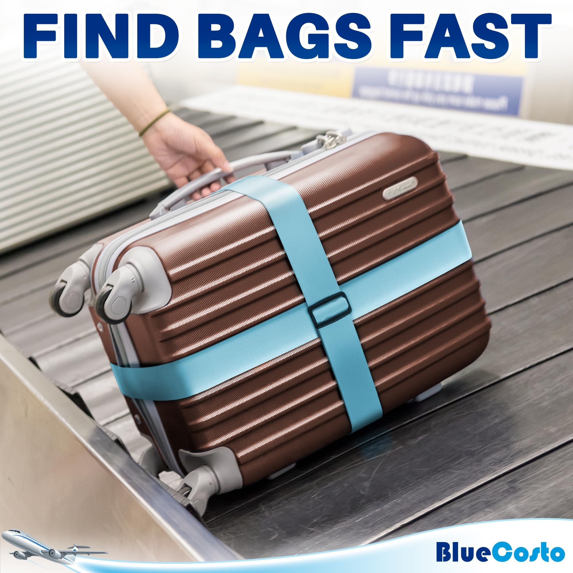 Premium Nylon Luggage Straps for Suitcases - Heavy-Duty Adjustable Travel Belt (46”-78”) - Secure Suitcase, Briefcase, Backpack & Travel Bag - 4 Pack Blue - Ideal for Air Travel, Commuting & Vacation Packing