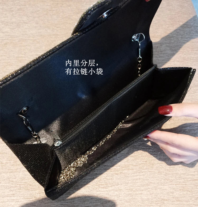 Sparkly Rhinestone Chain Evening Clutch - Elegant Women's Party Bag for Prom, Wedding & Special Occasions