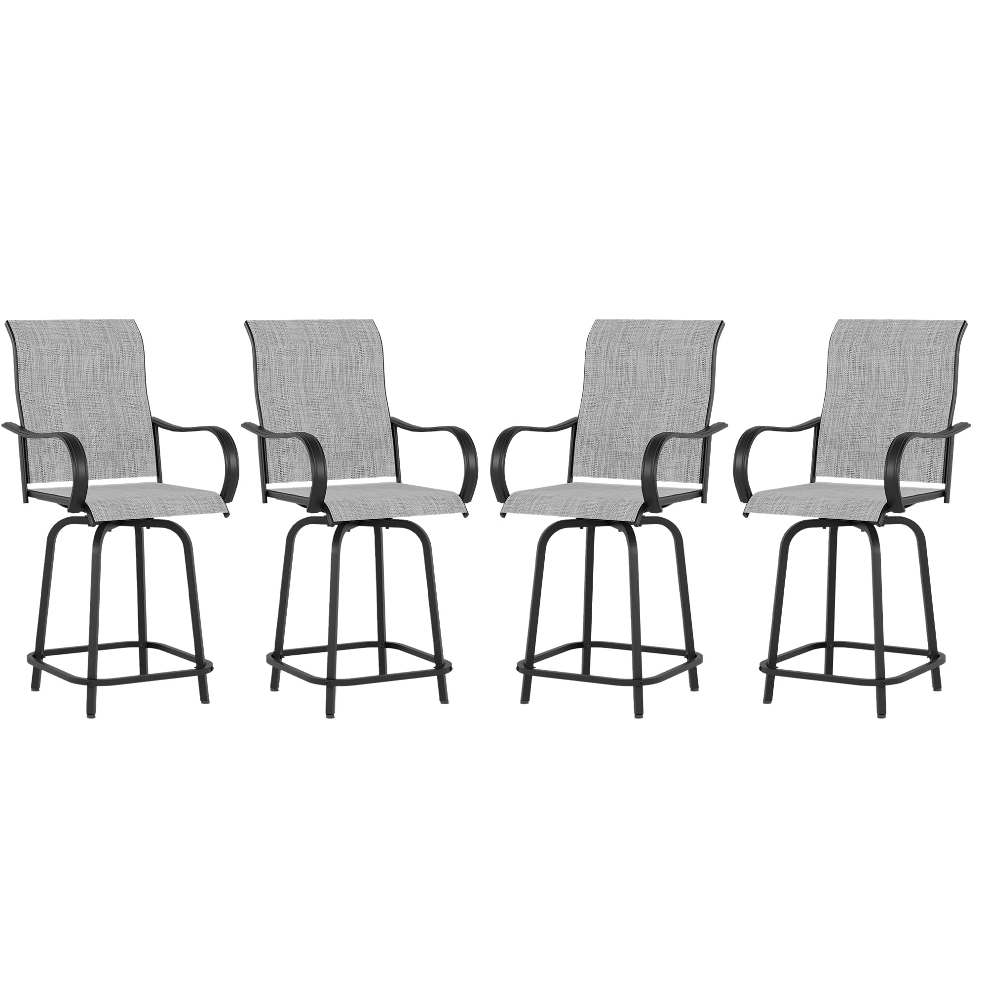 4-Piece Outdoor Patio Swivel Bar Stools Set - High Back Bar Height Chairs with Armrests, 300lb Capacity, All-Weather Mesh for Backyard, Poolside, Garden & Deck - Perfect for Outdoor Entertaining & Relaxation (Grey)