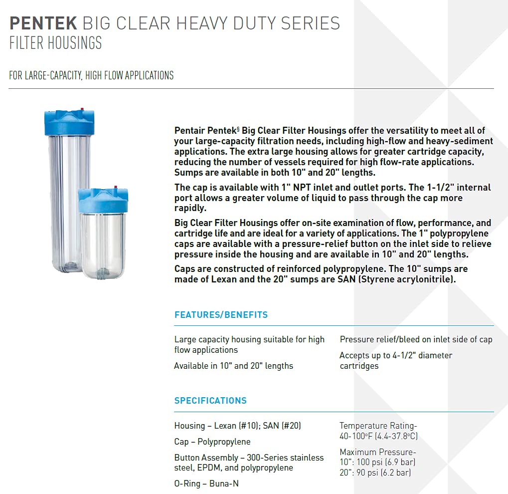 Pentair Pentek 166219 Big Clear 10-Inch Whole House Water Filter Housing - 1