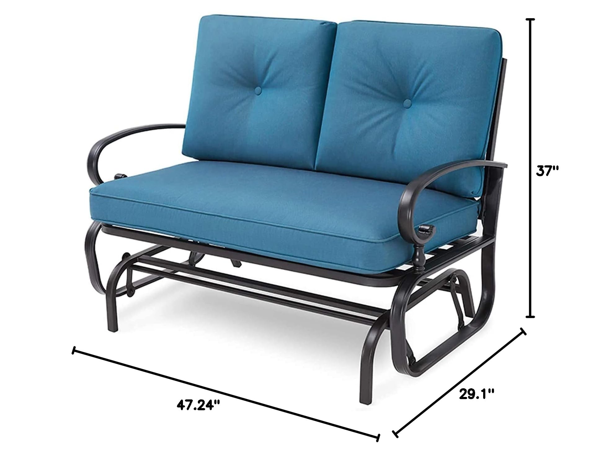 Outdoor Patio Bench Glider Swing - Steel Frame Rocking Loveseat with Thick Cushions (Peacock Blue) - Perfect for Porch, Garden & Backyard Relaxation