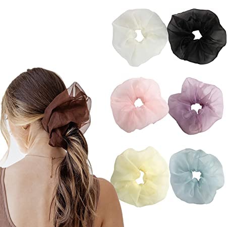 PARTYCART - 6PCS Organza Hair Scrunchies for Women | Soft Elastic Hair Bands, Hair Ties & Ponytail Holders | Perfect for Girls, Weddings, Parties & Everyday Use