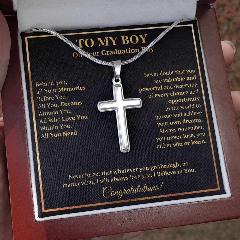 2022 Graduation Cross Necklace for Men - Inspirational Gift for Son, Grandson, Brother, Boyfriend - Includes Message Card & Gift Box - Perfect for Graduation Ceremony & Special Occasions