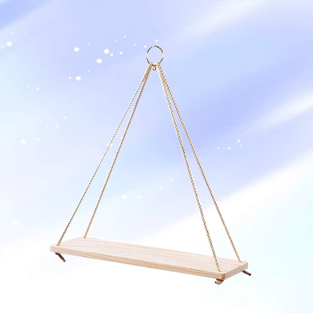 Hemoton 2-Pack Hanging Rope Shelf - Wooden Storage Basket & Sling Pot Holder for Kitchen, Bathroom, Bedroom Organization - Perfect for Plants, Towels, and Home Decor