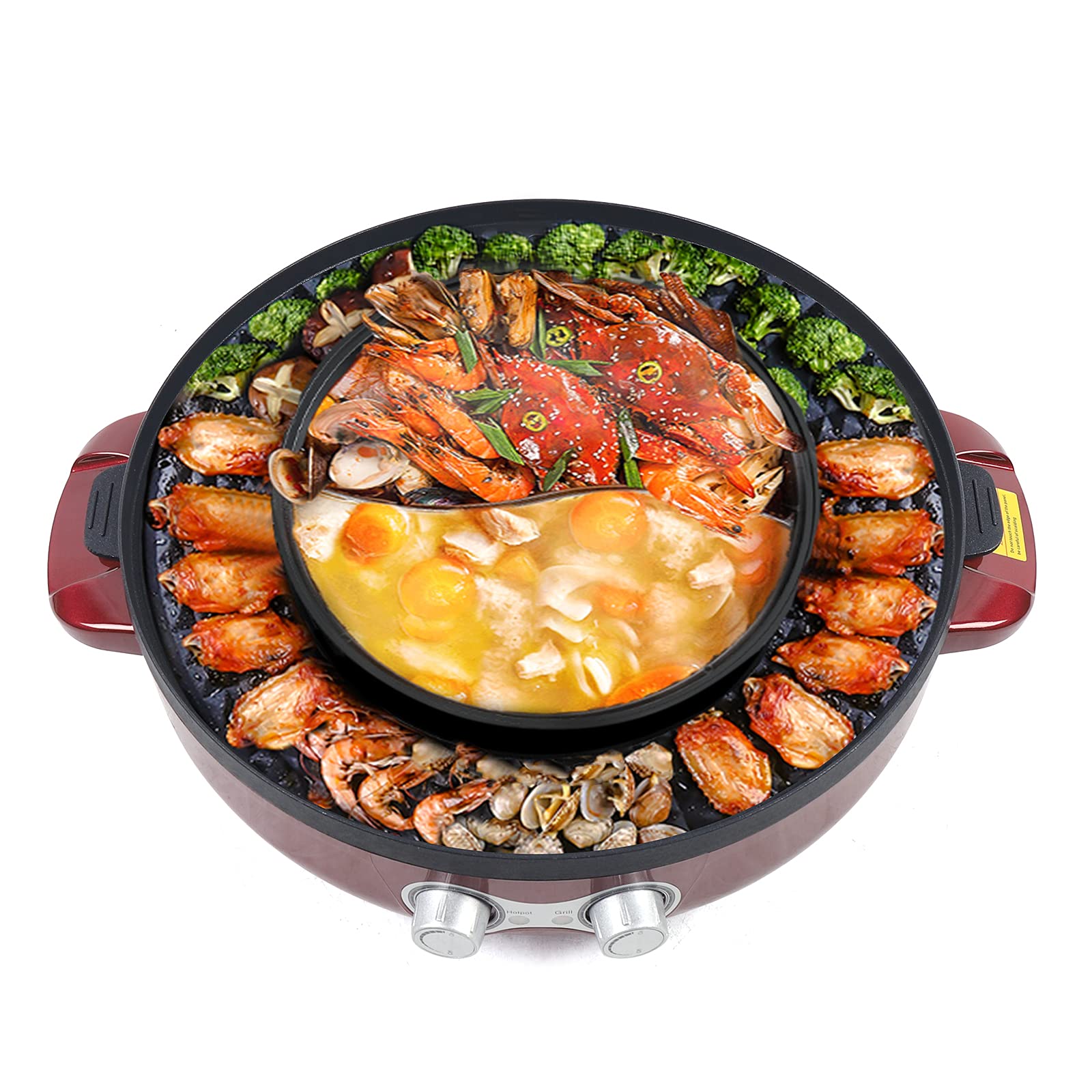 Gdrasuya10 2-in-1 Electric Smokeless Grill and Hot Pot - 2200W Dual Temperature Control Indoor BBQ & Shabu Shabu Cooker - 110V for 2-5 People - Perfect for Family Gatherings, Parties & Asian Cuisine Cooking