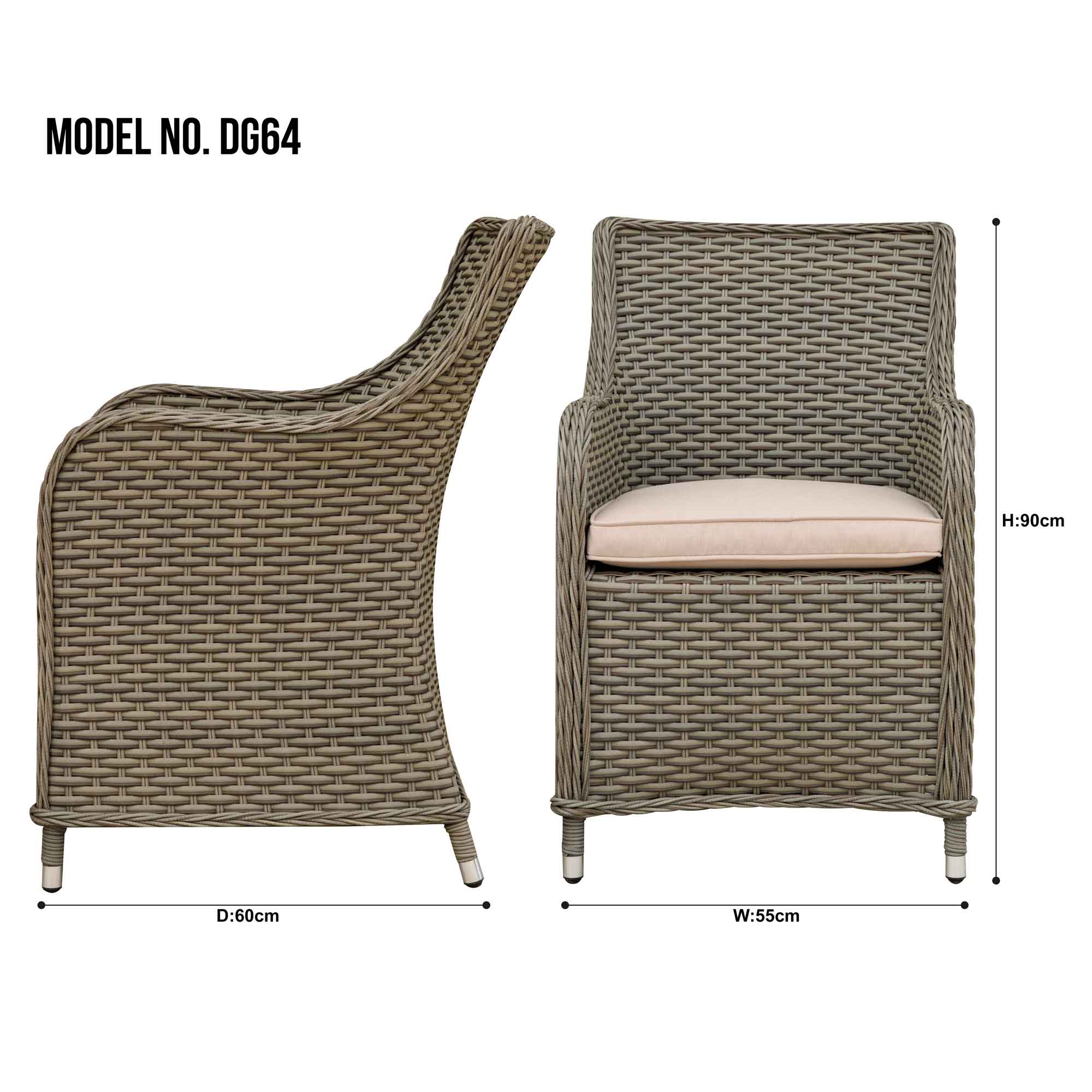 Premium Chester Rattan Wicker Garden Dining Chairs with Cushions - Weather-Resistant Brown Patio Furniture for Outdoor Dining & Backyard Relaxation | Set of 2 DG64