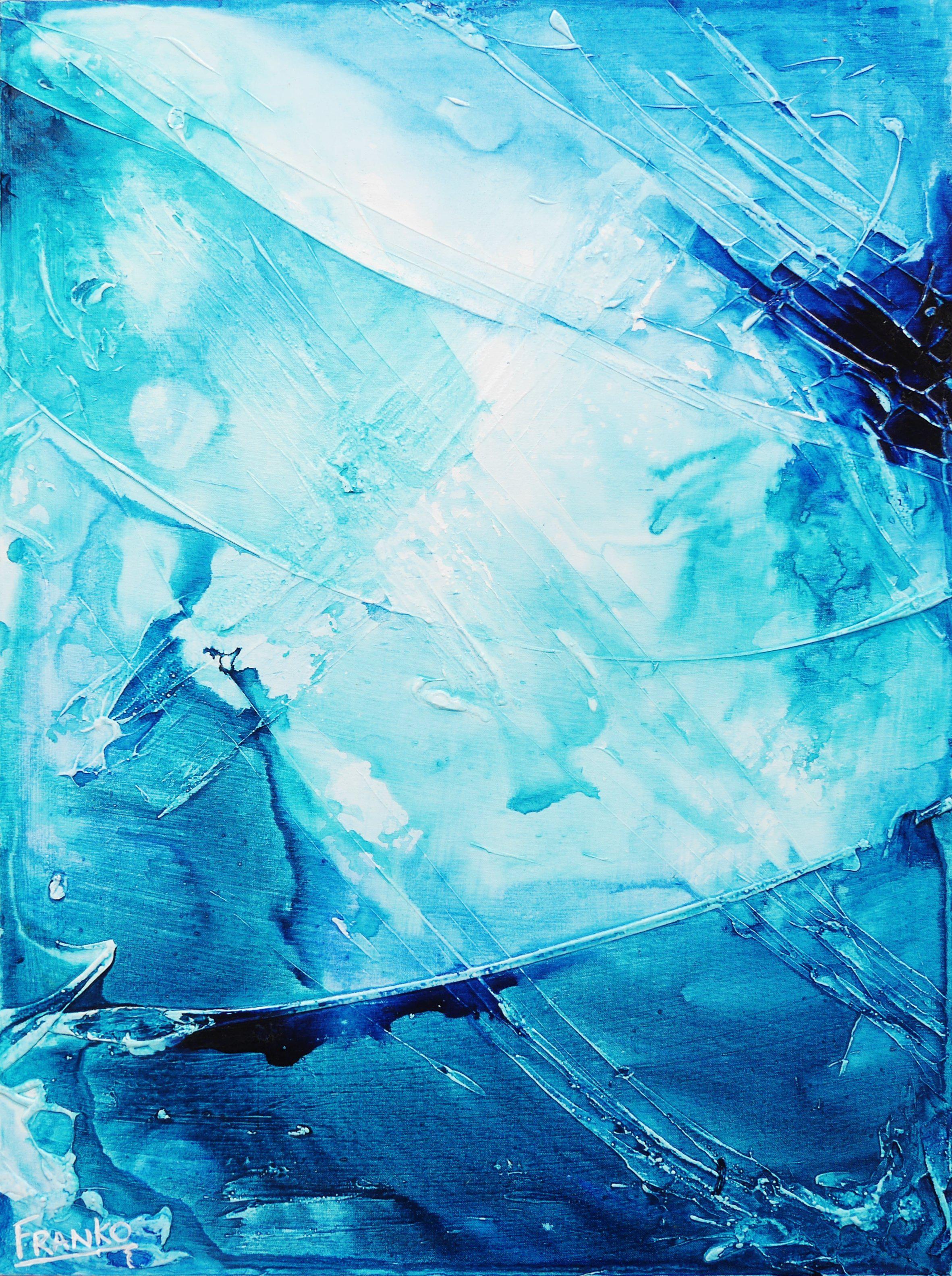 Oceanic 75cm x 100cm Blue Abstract Canvas Wall Art Painting - Modern Home Decor for Living Room, Bedroom & Office