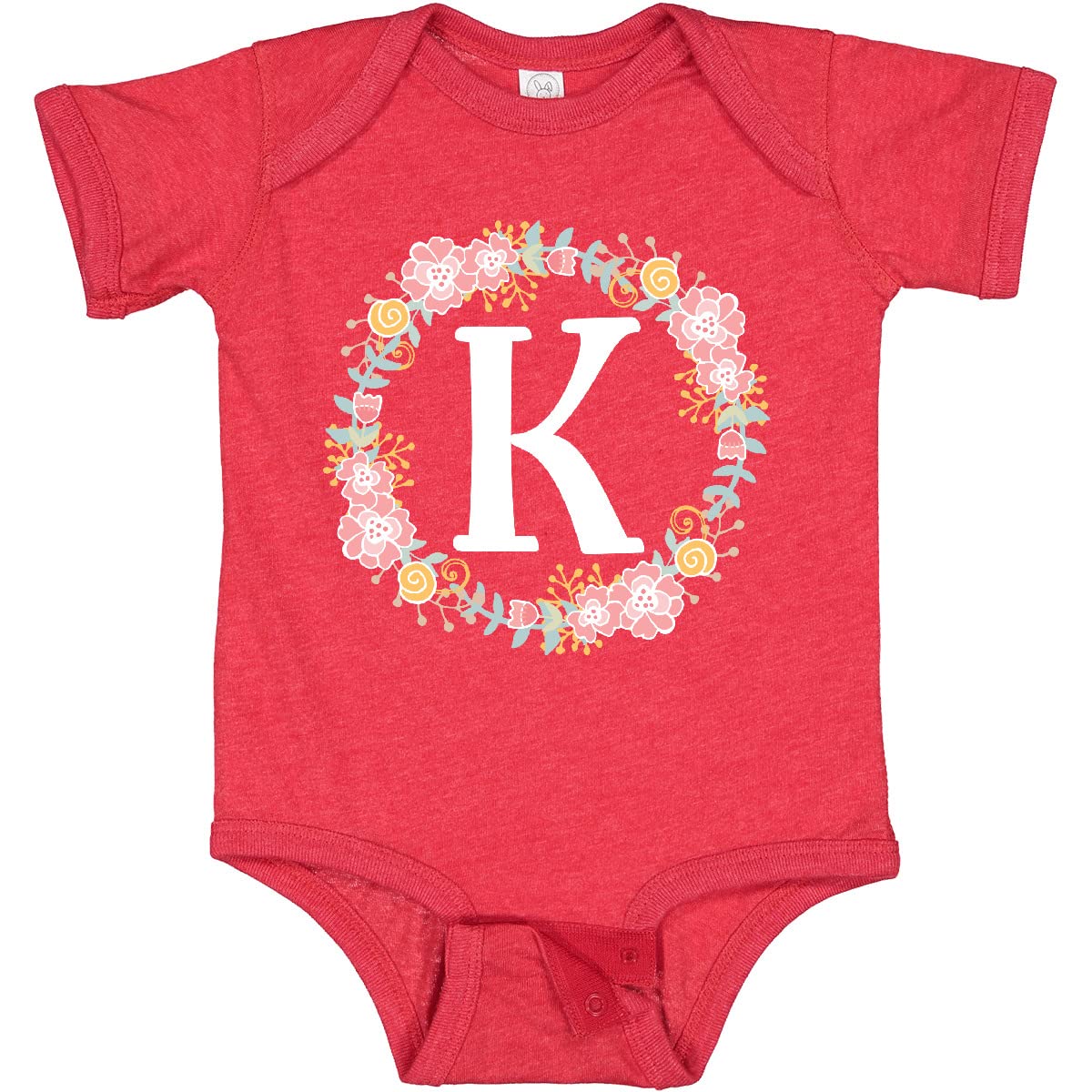 Inktastic Monogram Letter K Rose Floral Wreath Baby Bodysuit - Cute Outfit for Newborns, Baby Showers & Photo Shoots