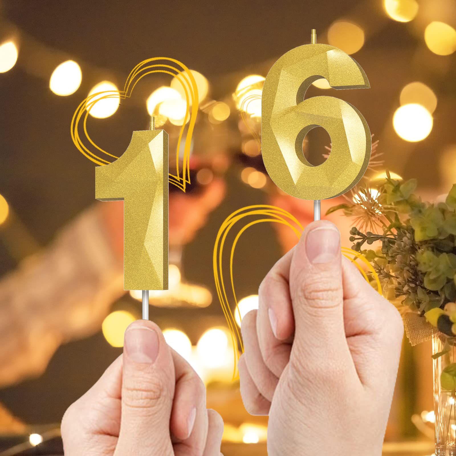 3D Diamond Shape Gold Number 13 Birthday Candles for Cake - Elegant Wedding & Party Decorations | Perfect for Birthday Celebrations, Anniversaries, Reunions and Theme Parties
