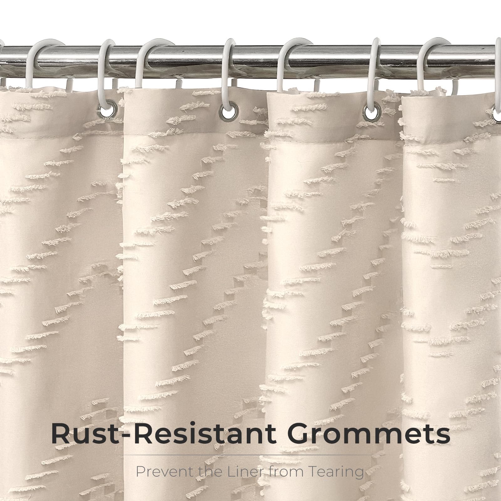 Beige Boho Shower Curtain 72x72 - Modern Farmhouse Bathroom Decor with Bohemian Chic Tufted Chevron Texture & Minimalist Striped Design - Woven Fabric Shower Curtain for Spa, Guest Bath & Master Bathroom