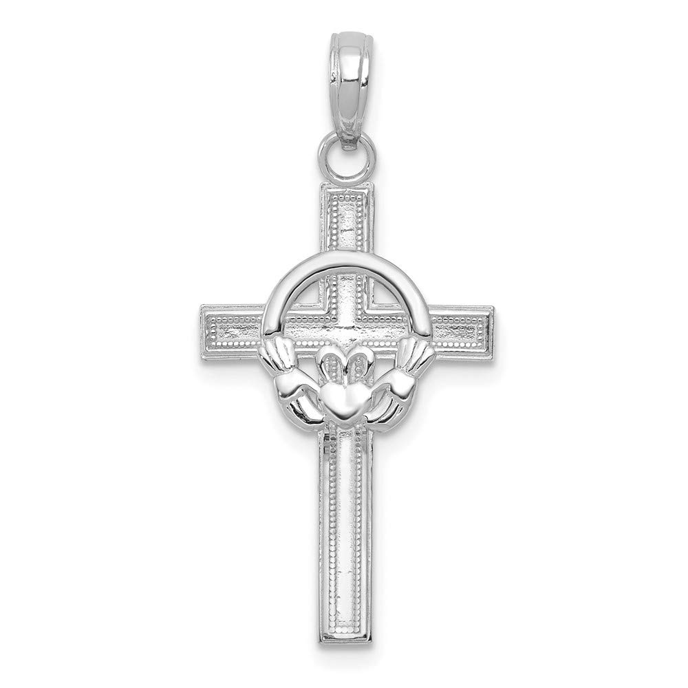 10K White Gold Polished Claddagh Cross Pendant Necklace - Irish Heritage Jewelry for Women, Gift for Anniversary, Birthday & Special Occasions