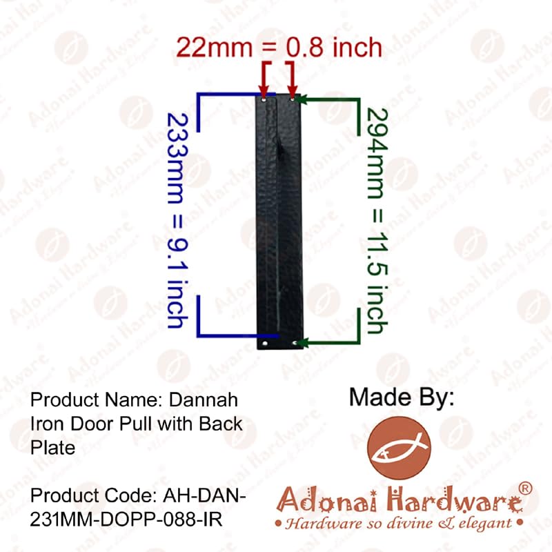 Adonai Hardware Dannah Iron Door Pull with Back Plate - Heavy Duty Cabinet Handle for Kitchen, Bathroom, and Furniture - Matte Black Finish for Modern Home Decor