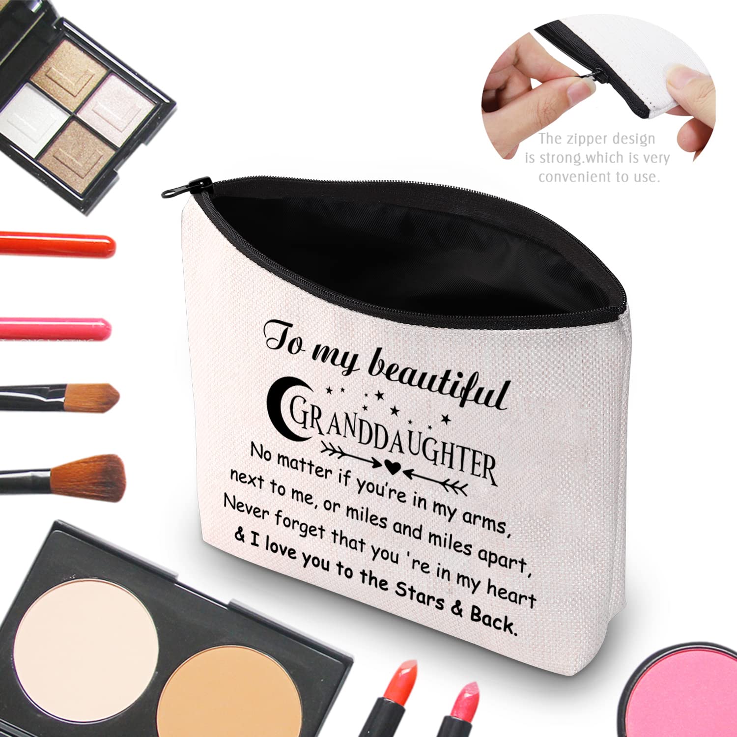 CMNIM Granddaughter Makeup Bag - Best Gift for Granddaughter from Grandma | I Love You to The Stars & Back | Perfect for Travel, School & Sleepovers (Pink Cosmetic Pouch)
