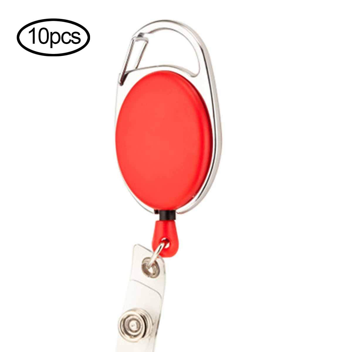 XHHOME 10 Pack Heavy Duty Retractable Badge Holders with Carabiner Clip & Key Ring - Vertical Clear ID Card Holders with Kevlar Pull Cord (Red) - Perfect for Security, Events, and Workplace Identification