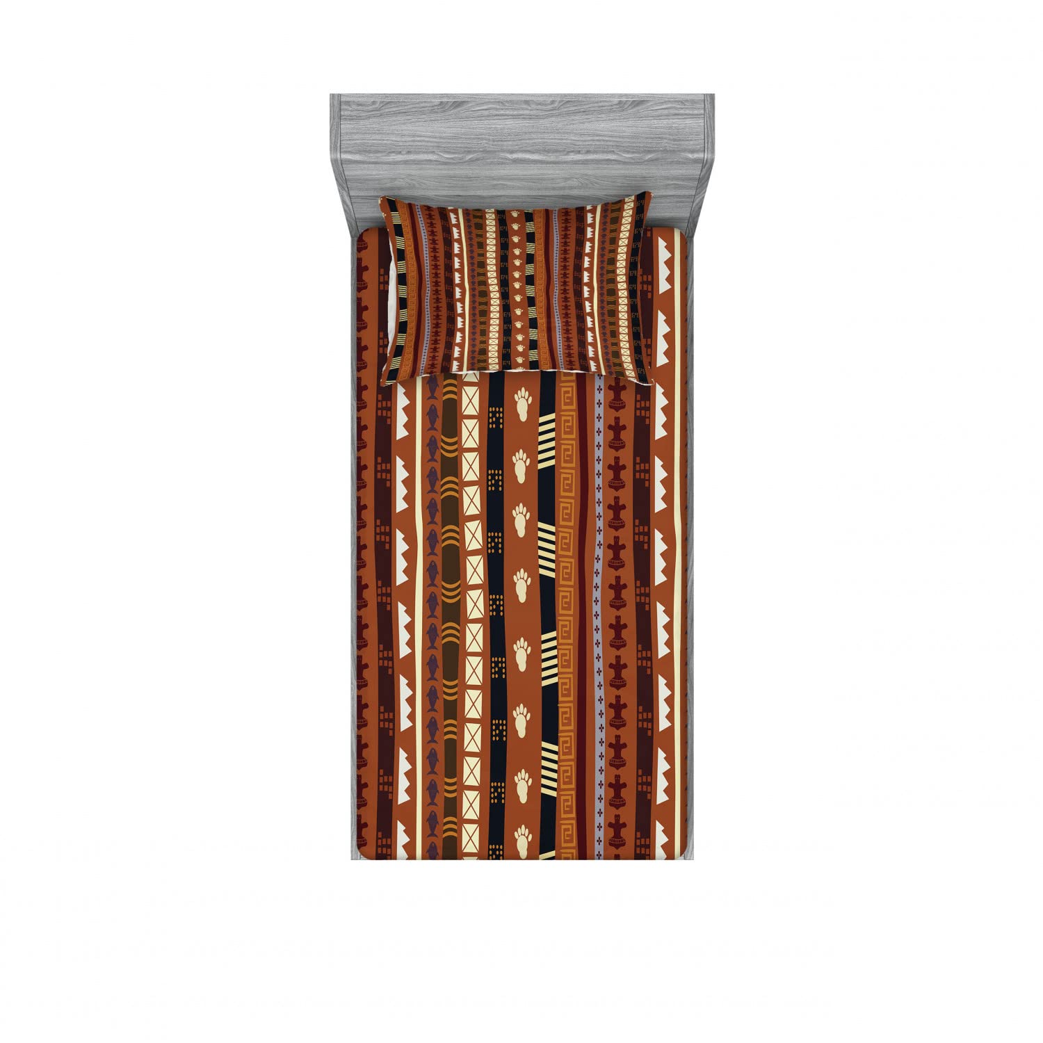Ambesonne Tribal 2-Pack Twin Fitted Sheet & Pillow Sham Set - Abstract Striped Bedding Decor (4-Piece Set, Multicolor) for Kids Room, Guest Bed or Dormitory