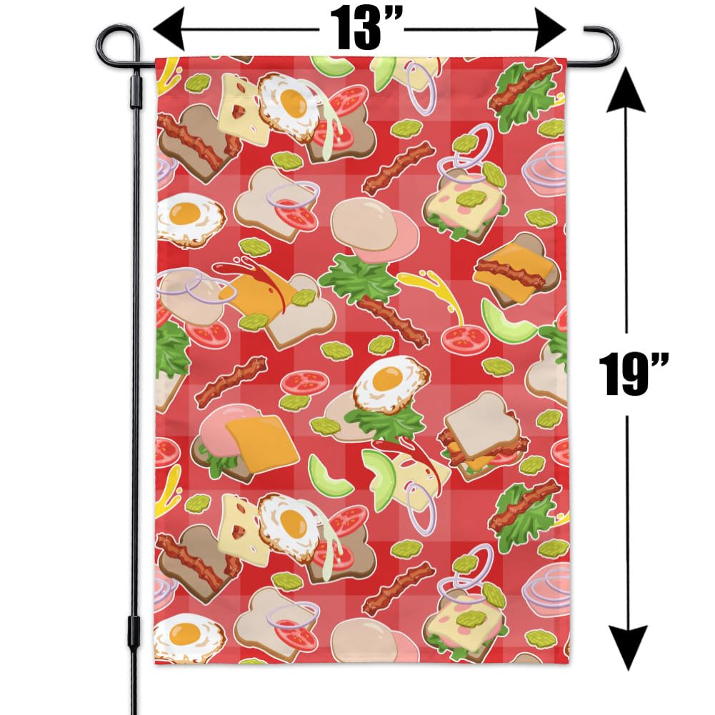 GRAPHICS & MORE Messy Sandwich Pattern Garden Flag - Bread, Cheese, Bacon, Lettuce & Egg Design - Perfect for Outdoor Decor, BBQ Parties & Backyard Fun