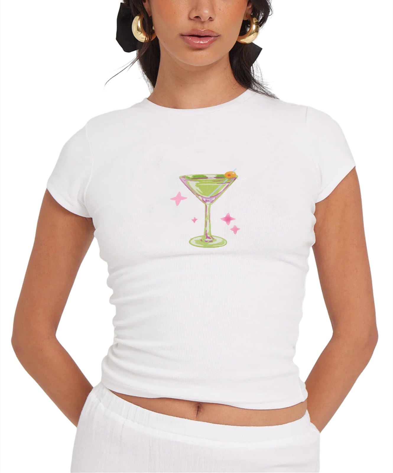 Y2K Fitted Baby Tees for Women - Trendy Graphic Short Sleeve Crop Top | Aesthetic Summer Streetwear | Perfect for Casual Outings, Music Festivals & Date Nights
