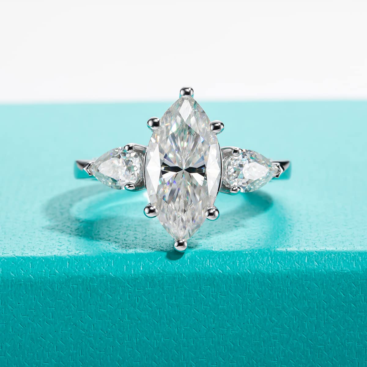 AnuClub 3 Stone Moissanite Engagement Ring - D Color VVS1 Clarity, Round/Emerald/Marquise Cut, 925 Sterling Silver Wedding Promise Ring for Women | Perfect for Proposals, Anniversaries & Special Occasions
