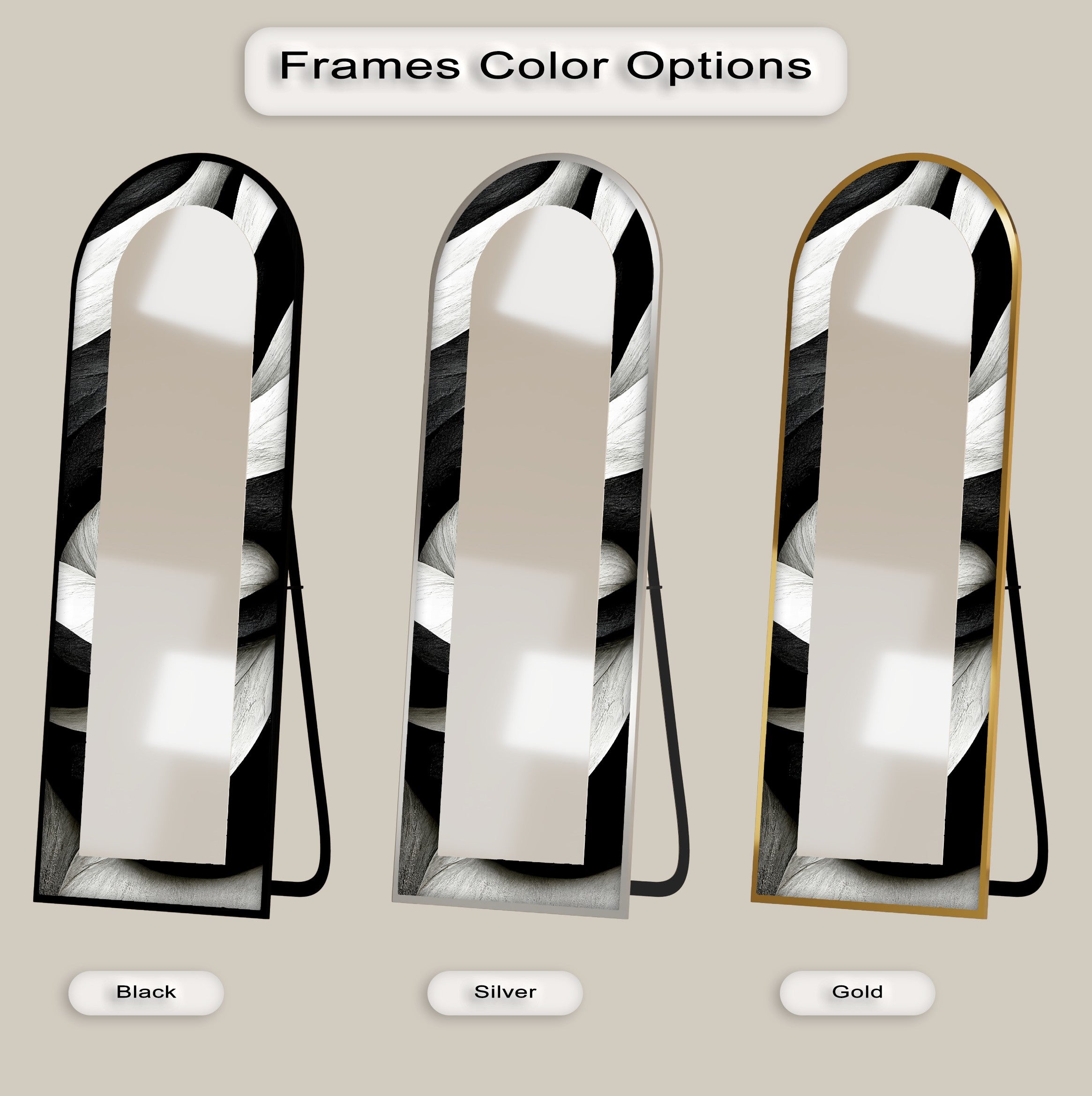 Black and White Wave Full Length Floor Mirror - Stylish Modern Decor for Bedroom, Living Room & Entryway