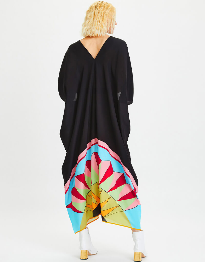 Elegant Black Georgette Kaftan Dress for Women - Stylish Chelsea Design for Beach, Vacation & Evening Wear