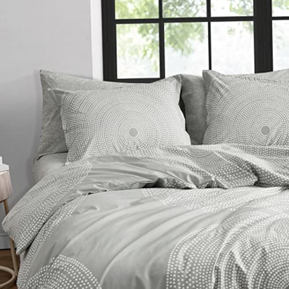 MARIMEKKO King Comforter Set - 100% Cotton Percale Bedding with Matching Shams, Medium Weight Duvet Cover for Luxury Bedroom Decor (Fokus Grey, King Size) | Perfect for Master Bedrooms, Guest Rooms & Cozy Home Styling