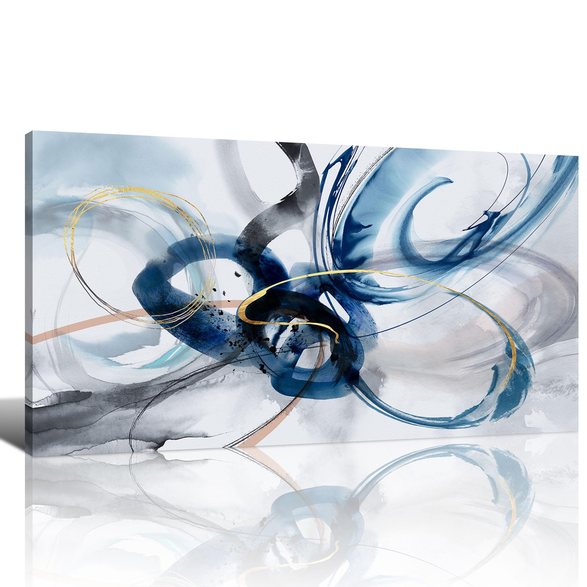 Yiijeah Modern Abstract Blue and White Canvas Wall Art 40x20 Inches - Living Room, Bedroom, Office Decor - Perfect for Home & Office Aesthetic Enhancement