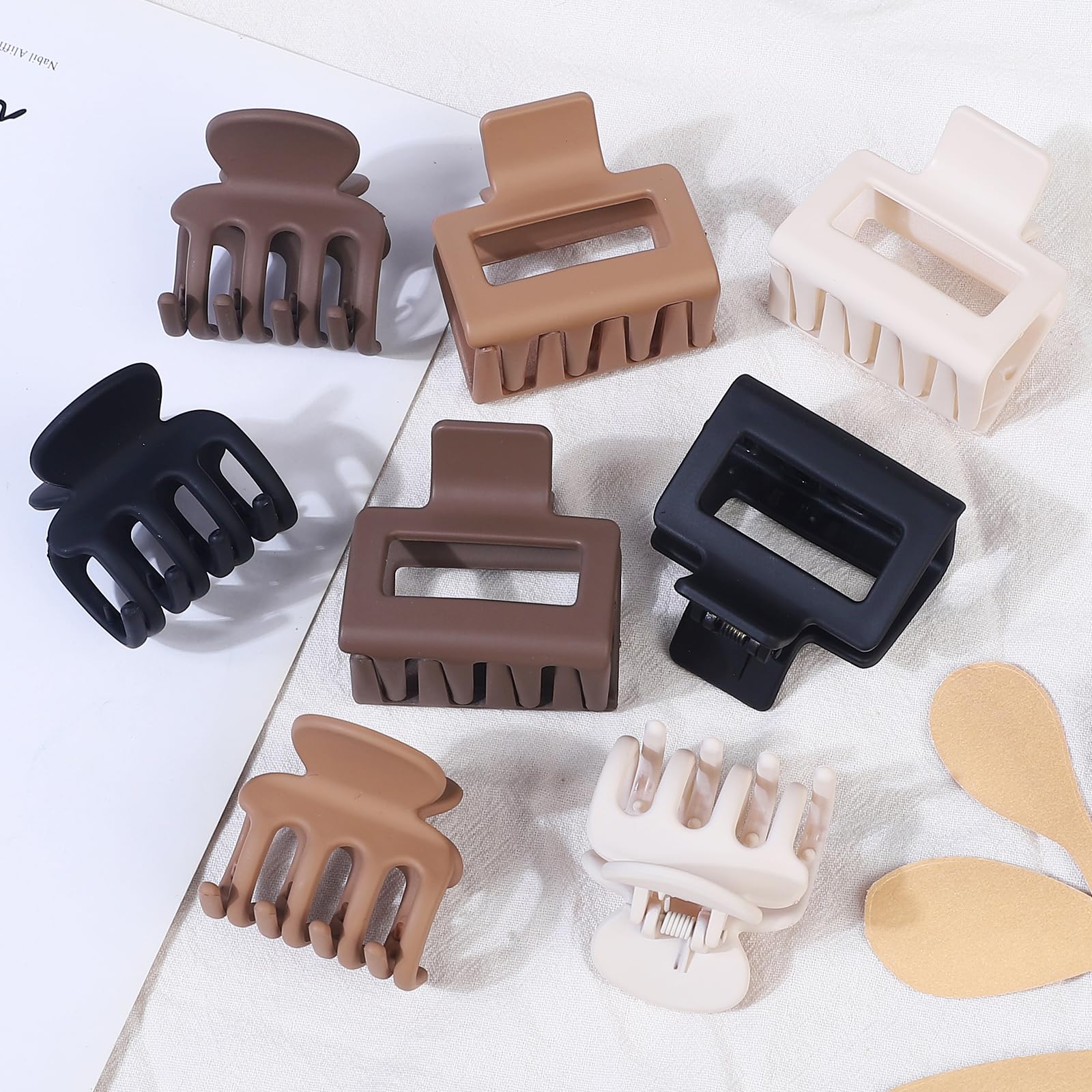 8 Pcs Matte Non-Slip Rectangle Jaw Clips for Thin Hair | Small Claw Hair Clips for Women & Girls | Medium Hair Accessories in Brown | Perfect for School, Work & Everyday Styling