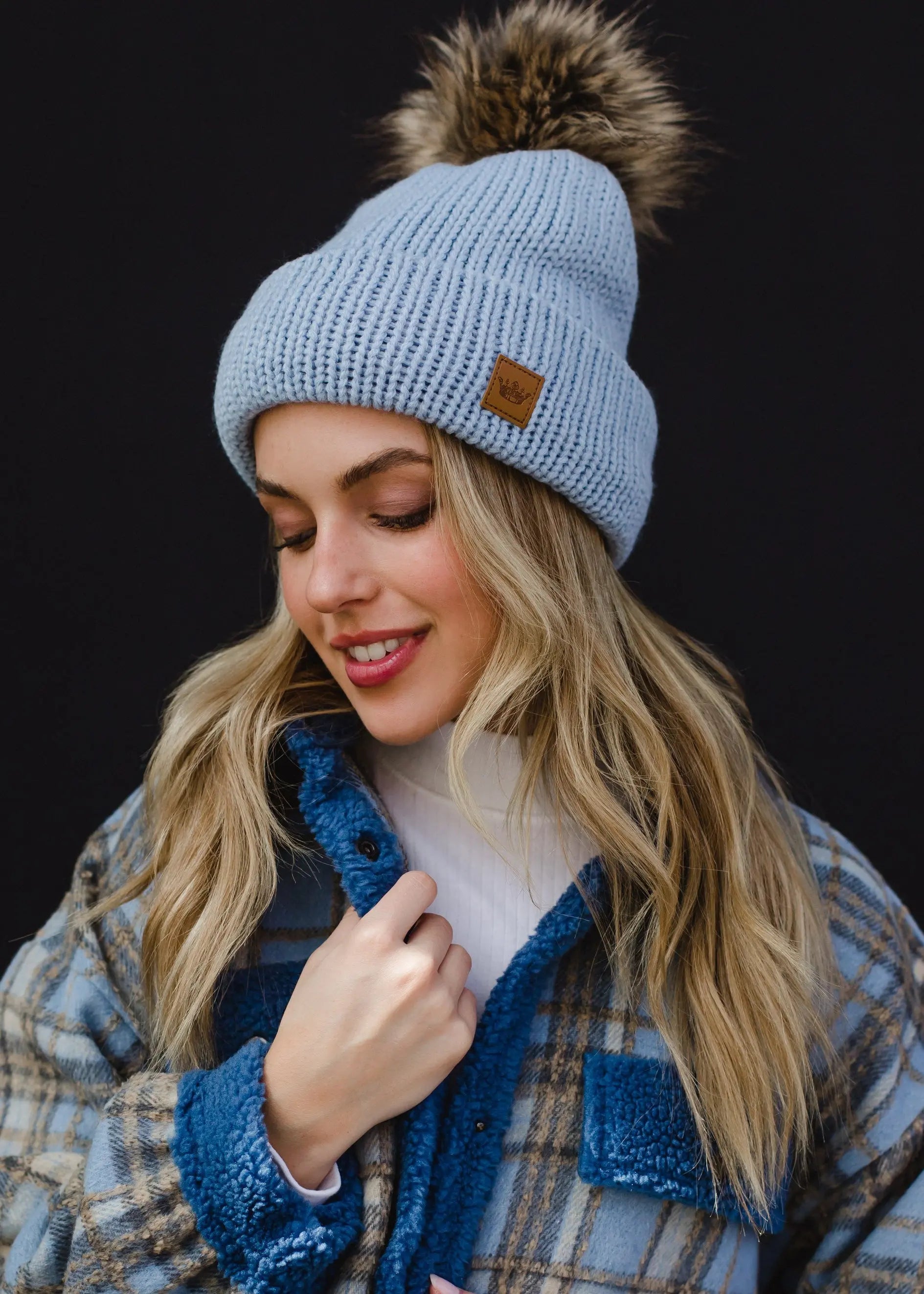 Light Blue Cable Knit Pom Hat - Soft Winter Beanie for Women & Men - Cozy & Stylish Cold Weather Accessory | Perfect for Snow Days, Outdoor Activities & Casual Wear