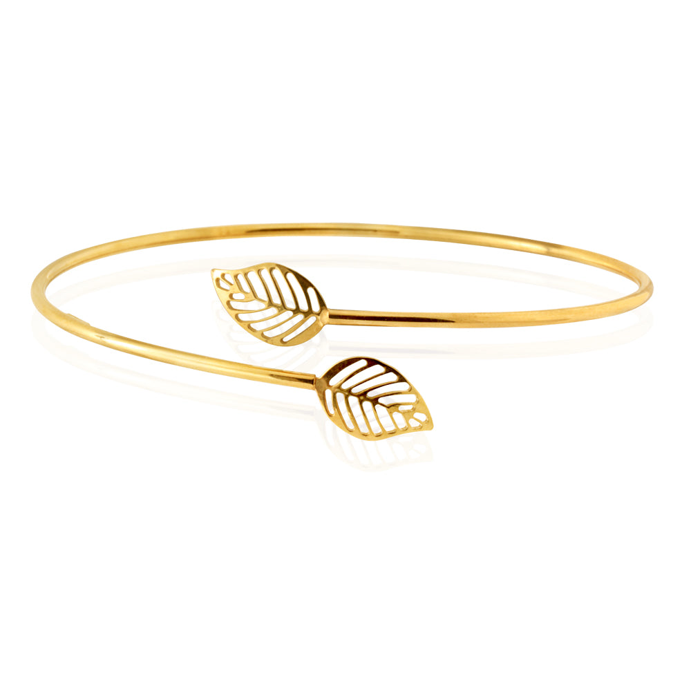 9ct Gold Silver Filled Leaf Bangle Bracelet for Women - Elegant Nature-Inspired Jewelry for Everyday Wear & Special Occasions