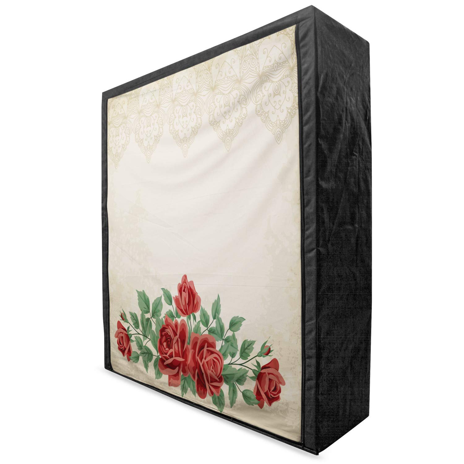 Ambesonne Portable Fabric Wardrobe with Shelves - Vintage Floral Design, Beige & Green, 59