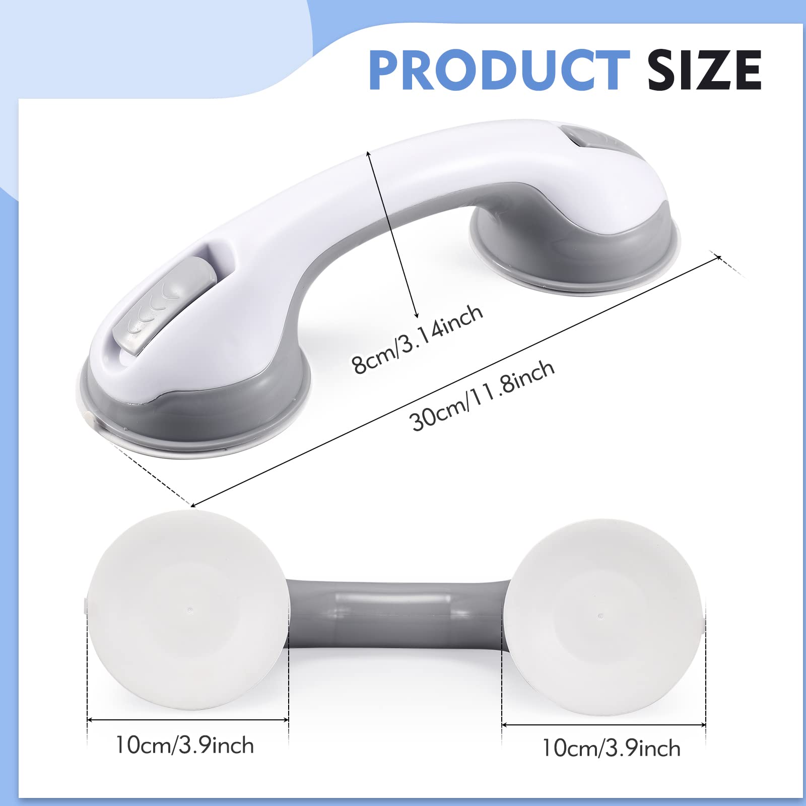 12 Inch Shower Grab Bars with Strong Suction - Bathroom Safety Handle for Seniors & Elderly (2 Pack) - Non-Slip Support for Shower Chairs, Stools & Wet Floors | Ideal for Elderly Care, Disabled Access & Fall Prevention