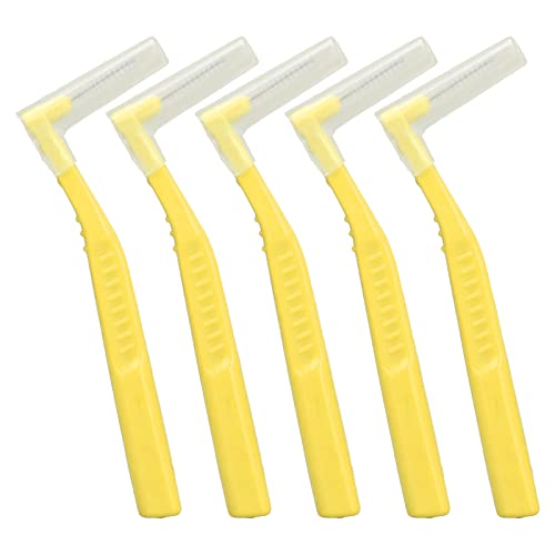 5-Pack L-Shaped Interdental Brushes for Plaque Removal - Effective Teeth Cleaning Tools for Braces, Dental Bridges & Oral Care (Yellow) - Perfect for Travel, Home & Office Use