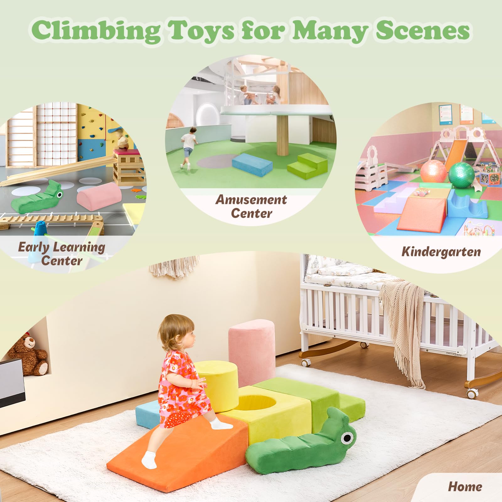**7-Piece Soft Foam Climbing Blocks Set for Toddlers - Safe Baby Climbing Toys, Playtime Corner Gym for Crawling, Sliding & Active Play - Perfect for Indoor Playrooms & Daycare Centers**
