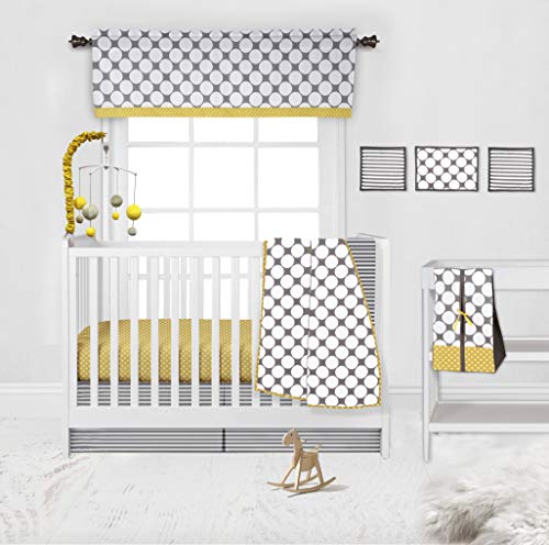 Bacati 10-Piece Neutral Nursery & Baby Bedding Set - Grey/Yellow Dots & Pin Stripes - 100% Cotton Crib Sheets for US Standard Crib | Soft & Safe Baby Room Decor | Perfect for Newborns & Toddlers