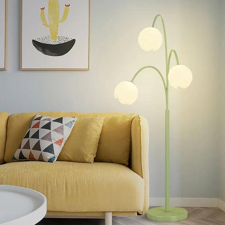 3-Head White Floral Floor Lamp with Green Shade - Modern Lighting for Living Room, Bedroom & Office Decor