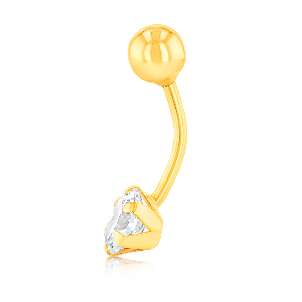 9ct Yellow Gold 6mm White Round Zirconia Belly Button Ring - Elegant Navel Piercing Jewelry for Women, Perfect for Summer, Beach & Casual Wear