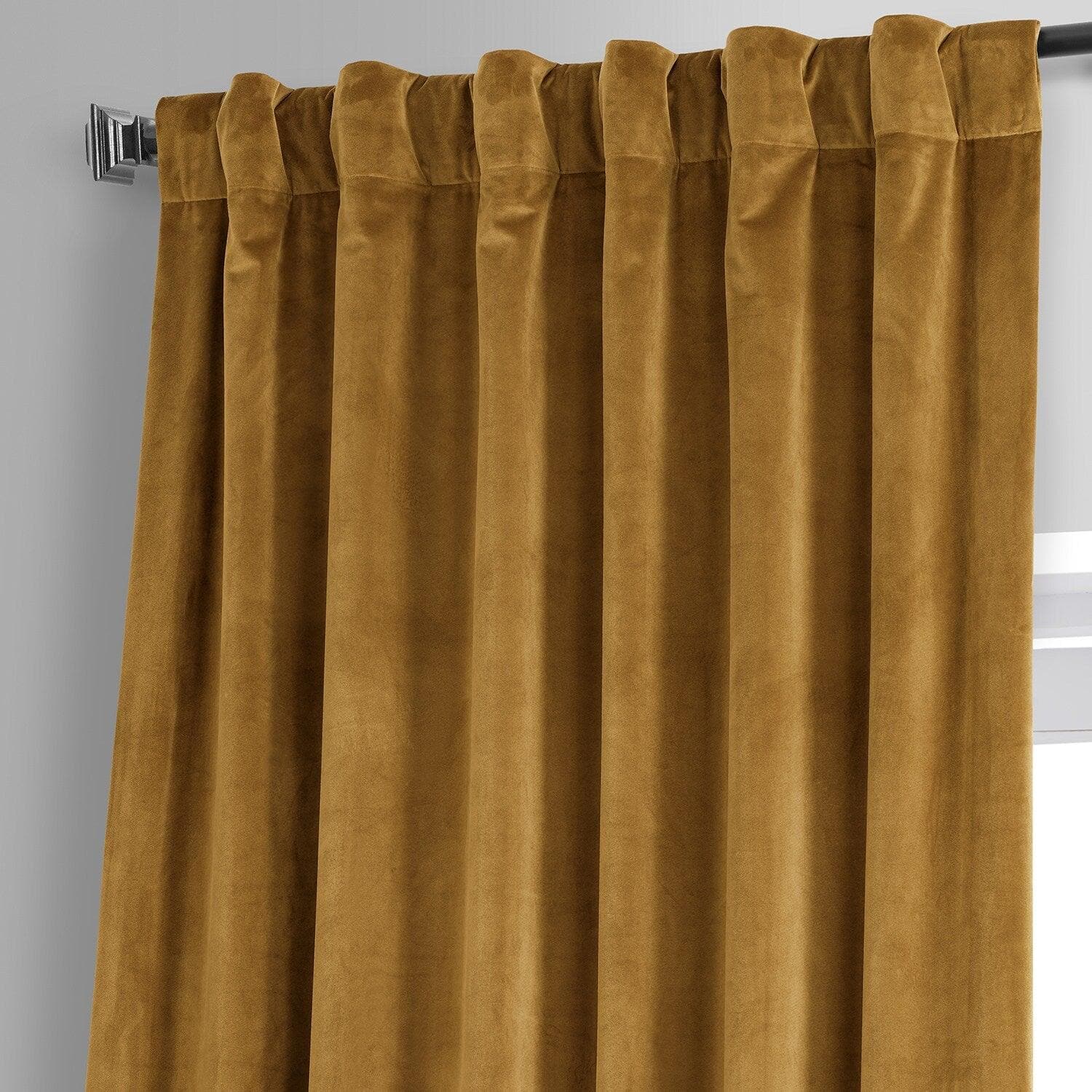 Premium Blackout Curtains for Bedroom - Apple Cider Gold Signature Plush Velvet Hotel Style Drapes - Thermal Insulated Noise Reducing Window Treatments for Home & Office