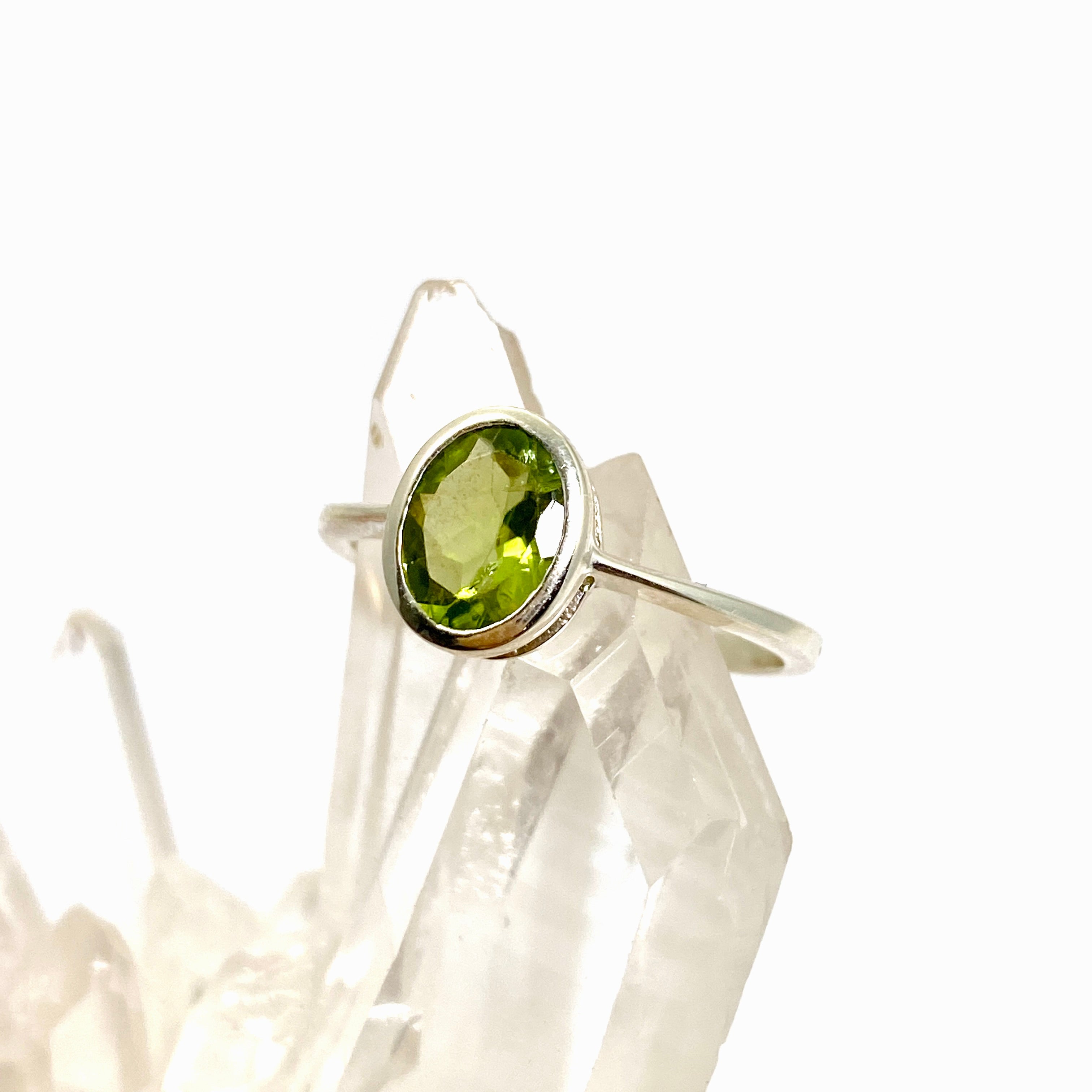 Peridot Oval Faceted Ring Size 8.5 - Dainty Green Gemstone Jewelry for Women - Perfect for Engagement, Anniversary & Everyday Wear