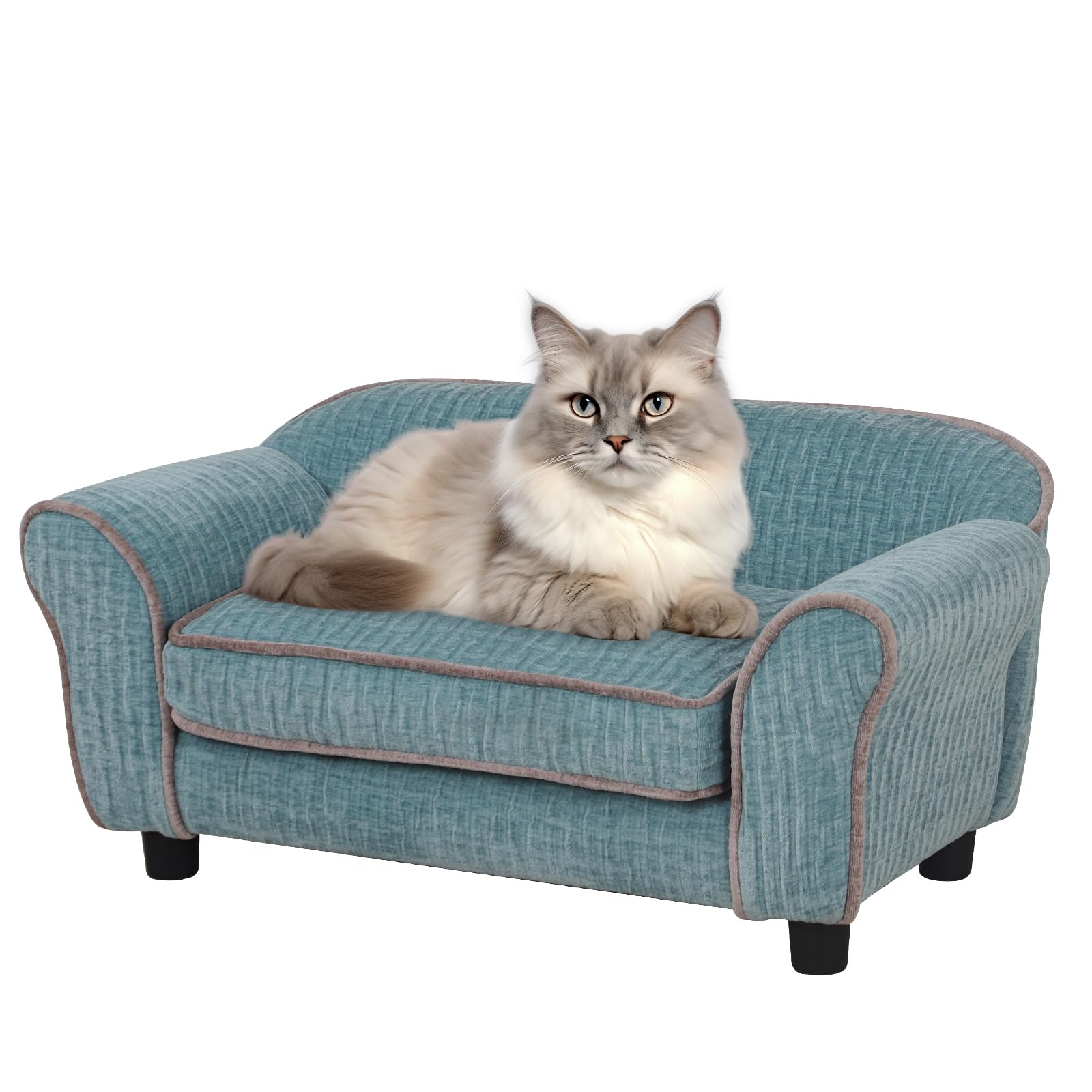 Luxury Striped Fleece Pet Sofa Bed for Small Dogs & Cats - Soft & Cozy Animal Sleeping Couch with Removable Cover (Light Green) - Perfect for Living Room, Bedroom & Pet Travel