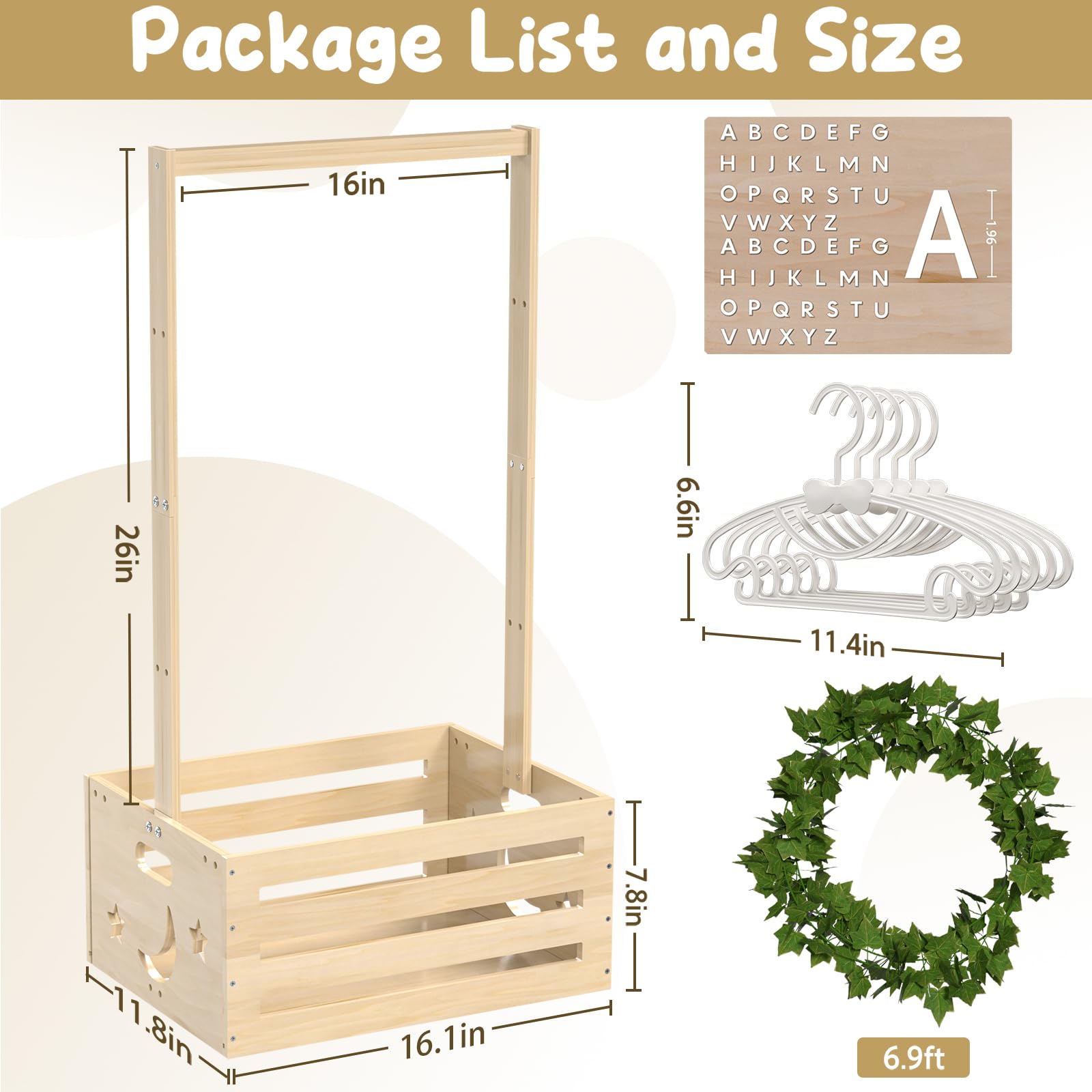 Personalized Baby Shower Gift Basket - Large Wooden Crate with Adjustable Handle & Custom Letters for Newborn Boys & Girls | Nursery Decor, Baby Closet Organizer, Pregnancy Gift for New Parents | Perfect for Gender Reveals, Baby Showers & Nursery Decorations