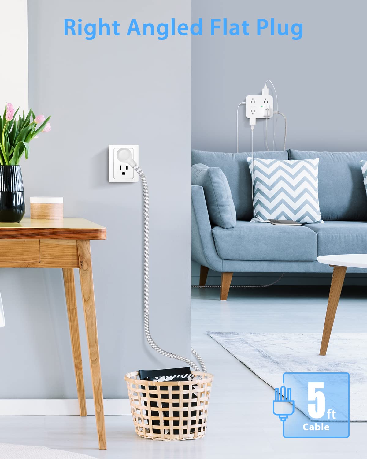 8-Outlet Surge Protector Power Strip with 4 USB Ports (5 ft Cord) - Ideal for Home, Office & Travel Charging Multiple Devices